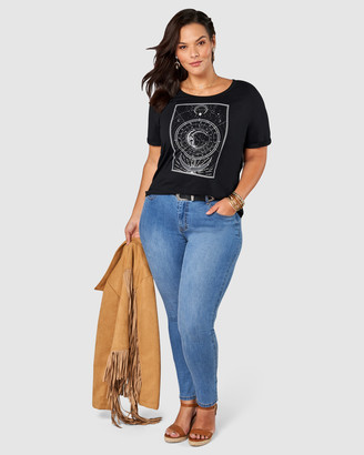 The Poetic Gypsy Women's Black Printed T-Shirts - Universe Print Tee