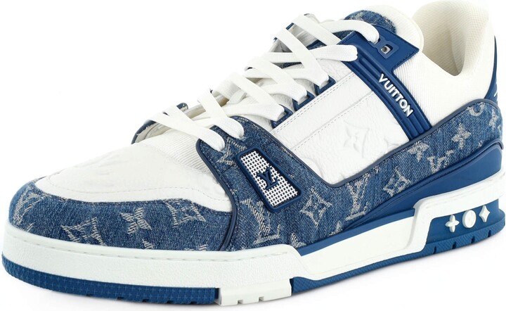Louis Vuitton Blue Suede and Monogram Denim LV Trainer Sneakers Size 44.5 Louis  Vuitton