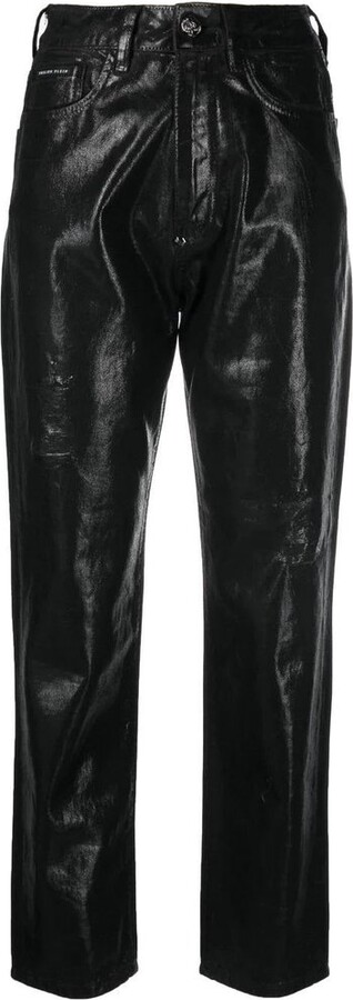 Philipp Plein Metallic Effect Logo Patch Boyfriend Jeans