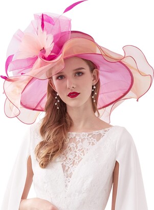 Z&X Women Kentucky Derby Church Hat Organza Flower Wide Brim Fascinator Hats for Wedding Tea Party Dual-use 