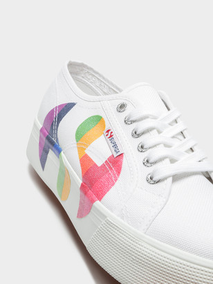 Superga Womens 2790 Cotw Rainbow Logo Sneakers in Glitter Rainbow White