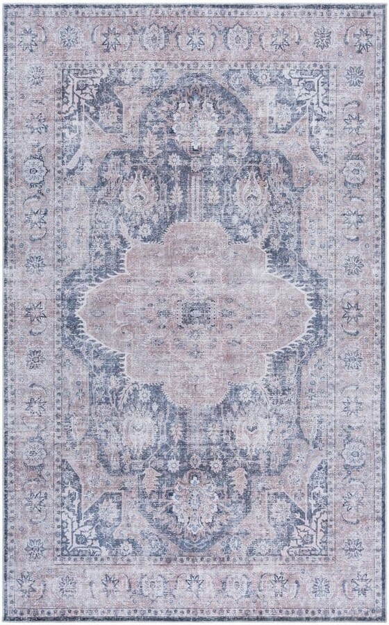 Arizona Sage/Gray 4 ft. x 6 ft. Machine Washable Distressed Traditional Medallion Area Rug