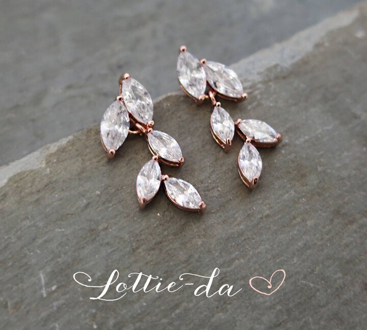 Wedding Dangle Bridal Earrings Vintage Style Marquise Crystals Lead Design - "Avita'
