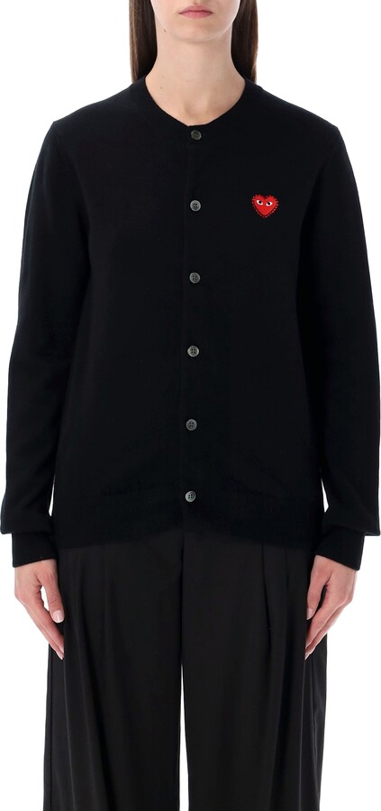 Comme Des Garons Play Wool Cardigan With Red Crystal Heart