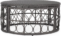 East Urban Home Bruce Outdoor Wicker Coffee Table with Looped Design Boho Patio Centerpiece Table Grey