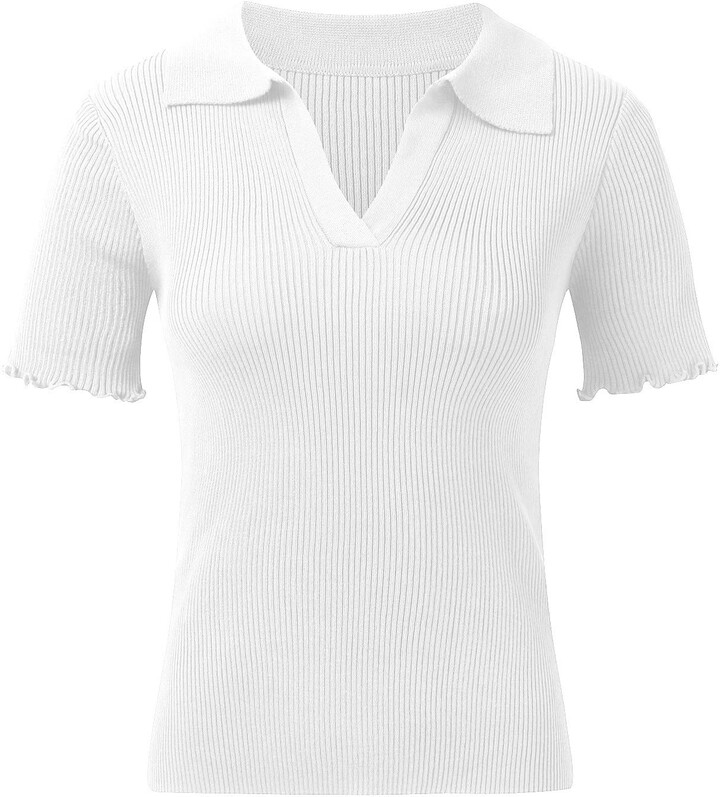 JOASDAO Womens Short Sleeve Collared Shirts Summer Tunic Tops for Casual  Dry Fit Shirt Women (White L) - ShopStyle