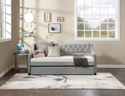 Modern Twin Size Upholstered Daybed With Trundle, Guest Bed