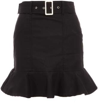 Quiz Black Faux Leather Frill Hem Belted Mini Skirt