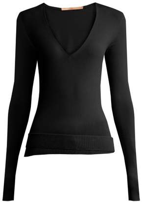 Summa - Deep V Neck Fine Knit Sweater - Womens - Black