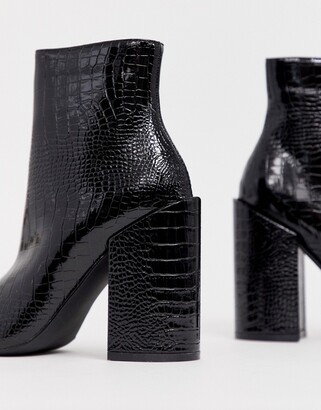 Raid Dolley black croc patent heeled ankle boots