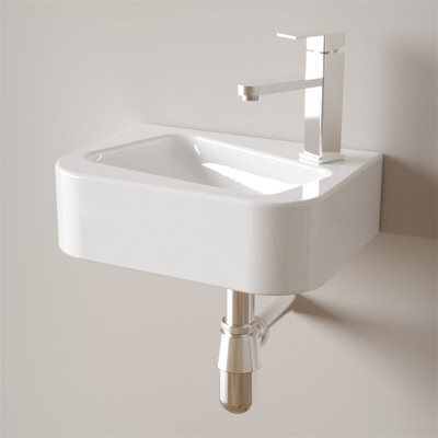 A&B Home 【14" X 10" Wall-mounted Floating Rectangle Vessel Sink】– White Porcelain Ceramic Bathroom Sink With Faucet & Drain For Small Modern Vanities