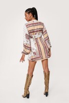 Thumbnail for your product : Nasty Gal Womens Paisley Tie Front Plunge Mini Smock Dress - White - 4