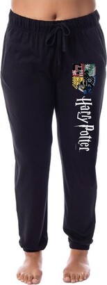 Intimo Harry Potter Womens' All Hogwarts House Crest Sleep Jogger Pajama Pants (Small) Black