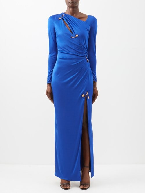 Sløset Reservere champignon Versace Safety-pin Cutout Side-slit Jersey Gown - Blue - ShopStyle Evening  Dresses