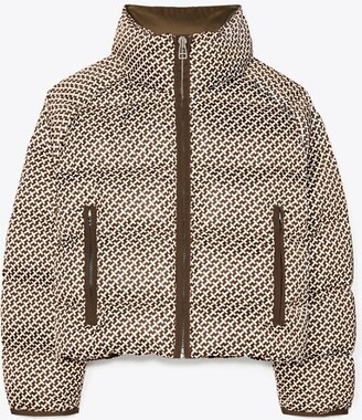 Tory Burch Cropped Printed Performance Satin Down Jacket | Dark Roast  Diagonal T | XL - ShopStyle