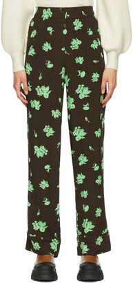 Ganni Brown & Green Printed Crepe Trousers