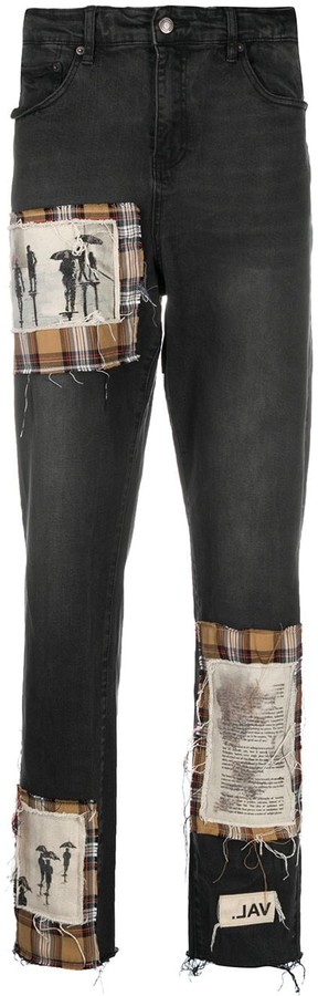 patchwork skinny jeans mens