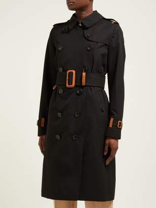 Burberry Leather Trimmed Cotton Gabardine Trench Coat - Womens - Black