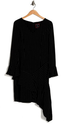 FOCUS BY SHANI Pinstriped Asymmetrical Hem Midi Dress