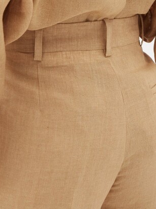 Fendi Ff-embroidered Linen Wide-leg Trousers - Light Beige