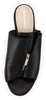 Kristen Zip-Trim Leather Mule Slide Sandal - Golden Hardware