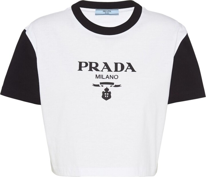 Prada logo-print cropped T-shirt - ShopStyle