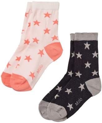 Molo Rosewater and Black Pack of 2 Star Printed Socks