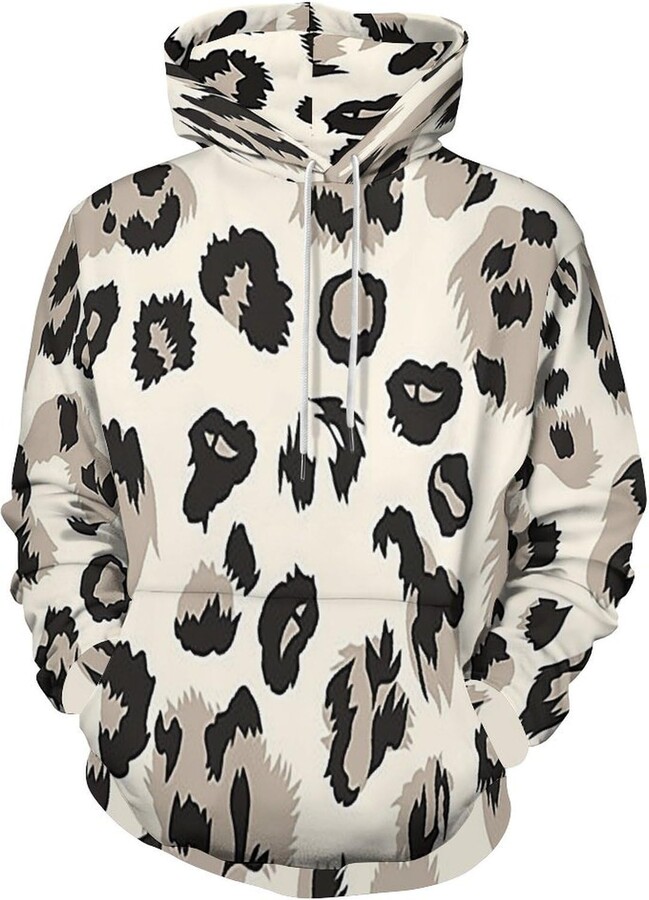 SMBHIAON Men'S Hoodie 3D Leopard Pattern Printed Large Size Pullover Hooded Sweatshirt Large Size With Pockets