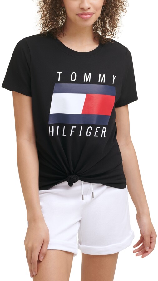 Tommy Hilfiger Logo Knot-Front T-Shirt - ShopStyle Activewear Tops