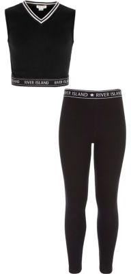 River Island Girls Black crop top and leggings outfit