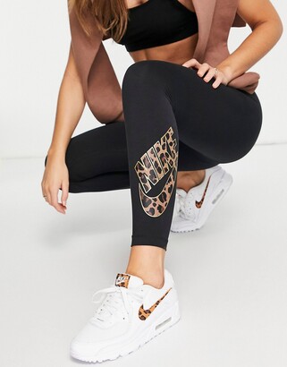 Nike animal print logo leggings in black - ShopStyle