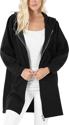 KIDSFORM Women's Long Hoodies Ladies Drawstring Zip Tops Long Sleeves Baggy Casual Hooded Sweatshirt with Pockets 