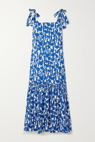 Thumbnail for your product : Tory Burch Bow-detailed Tiered Gathered Floral-print Cotton-blend Midi Dress - Blue - small