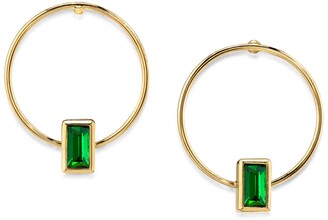 2028 14K Gold-tone Rectangle Crystal Hoop Stainless Steel Post Small Earrings