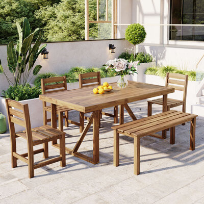 Ebern Designs U Style High-Quality Acacia Wood Outdoor Table And Chair Set Suitable For Patio Balcony Backyard