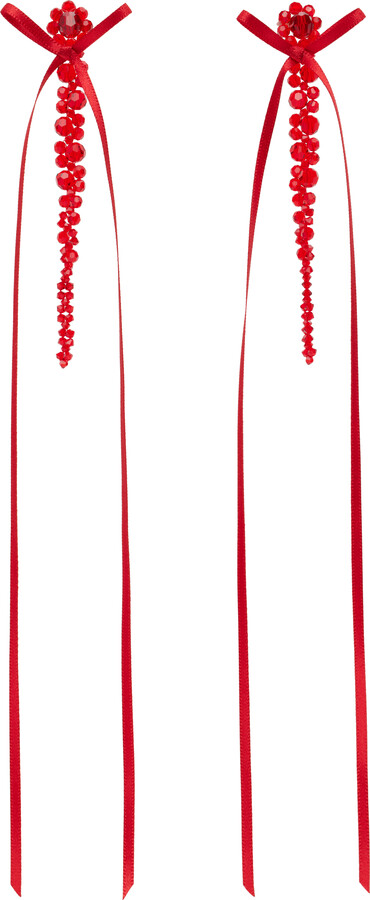 Simone Rocha Red Bow Ribbon Drip Earrings