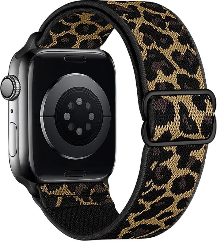 JDFANS Leopard Stretchy Nylon Watch Band Compatible With iWatch Adjustable Leopard Strap For Apple Watch 42mm 46mm 49 45 44 42 41 40 38