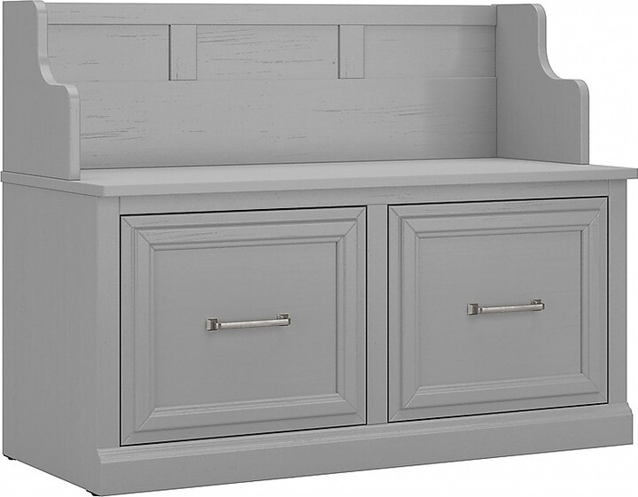 Bush Furniture Woodland 40W Entryway Bench with Doors, Cape Cod Gray (WDL005CG)