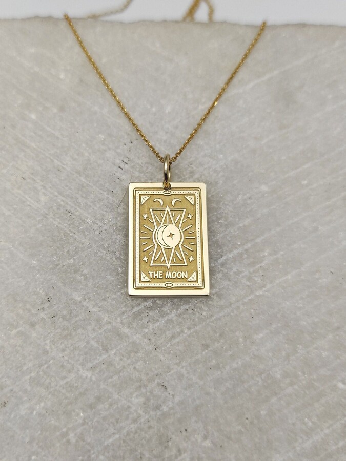 Etsy 14K Gold The Moon Tarot Card Necklace Engraved Pendant