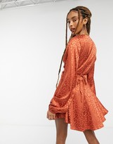 Thumbnail for your product : John Zack plunge front button detail mini skater dress in pink rust