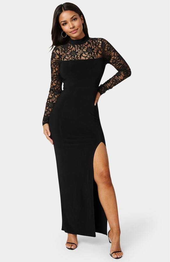 Bebe Women's Mock Neck Lace Bodice Maxi Dress