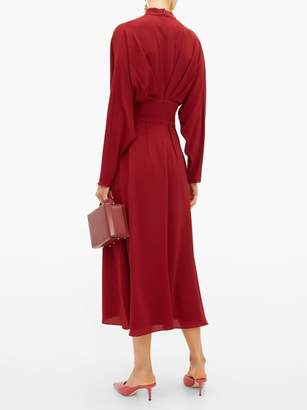 Emilia Wickstead Autumn Pleated High-neck Crepe Midi Dress - Womens - Burgundy