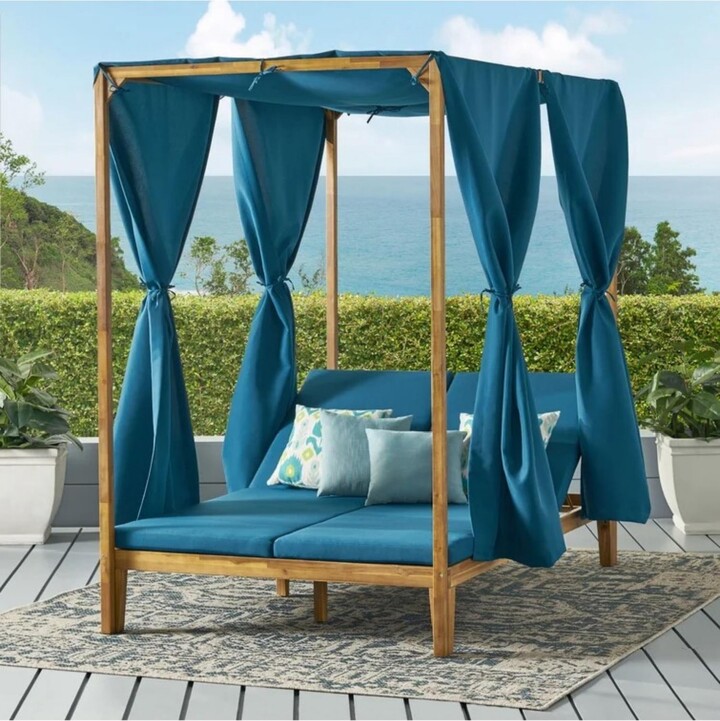 Streamdale Furniture Streamdale Kenzie Outdoor Daybed With Adjustable Lounges And Curtains