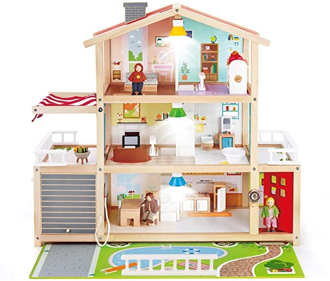 Hape Doll Family Mansion| Award Winning 10 Bedroom Doll House, Wooden Play Mansion with Accessories for Ages 3+ Years