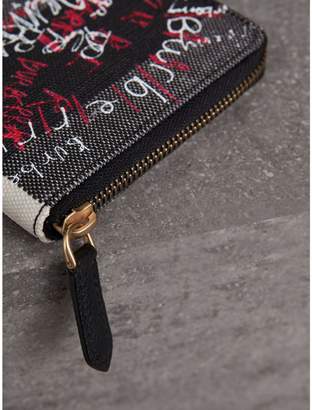Burberry Doodle Print Coated Check Canvas Ziparound Wallet