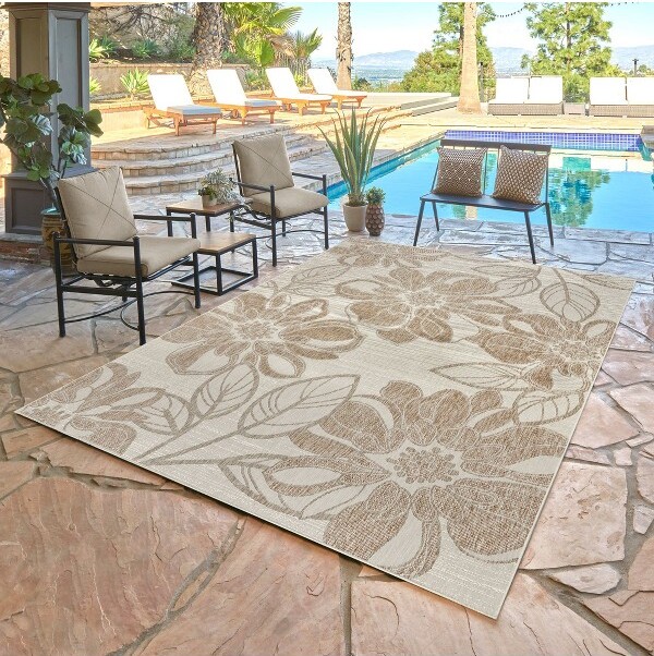 Gertmenian TropeaWoodburyBeigeIvoryBoldTwo-ToneFloralFlatweaveEasy-CareIndoor/OutdoorAreaRug9x12