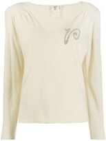 Thumbnail for your product : Valentino Pre-Owned 1980s Rhinestone Logo Knitted Blouse