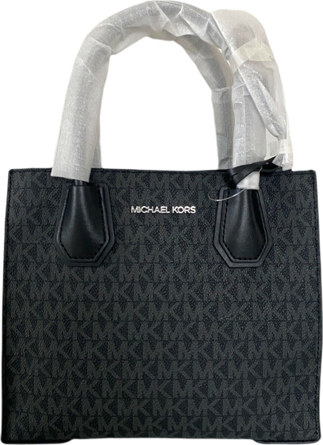 Michael Kors Mercer Medium Leather Messenger Crossbody Handbag (Black