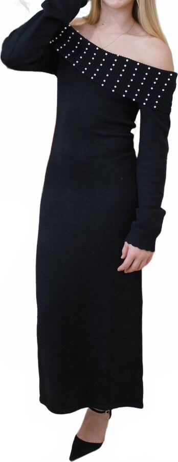 ABLE Knit Pearl Maxi Dress In Black
