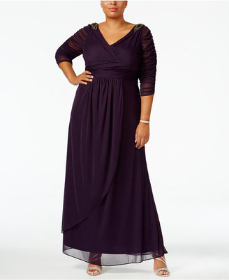 Adrianna Papell Plus Size Embellished Faux-Wrap Gown